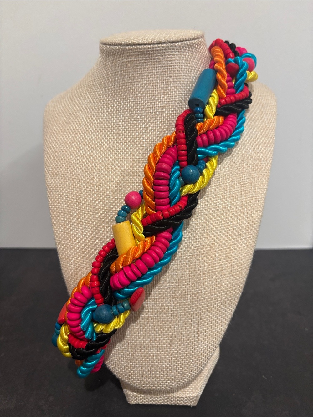 Vintage 80s Colorful Sculptural Braided Rope Belt - Cinch Belt - Sz S / 27”